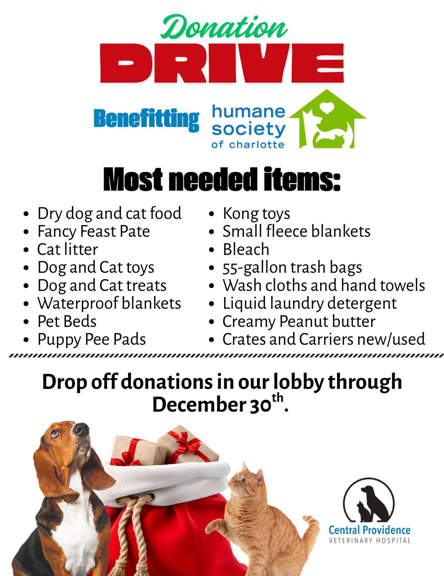 Donation Drive 12/25 for Humane society of Charlotte